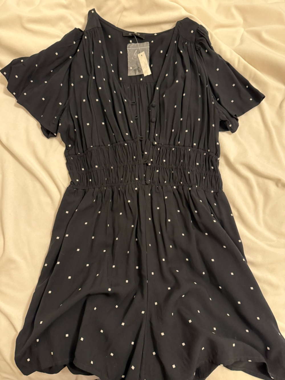 Madewell Black Romper with White Dot Print